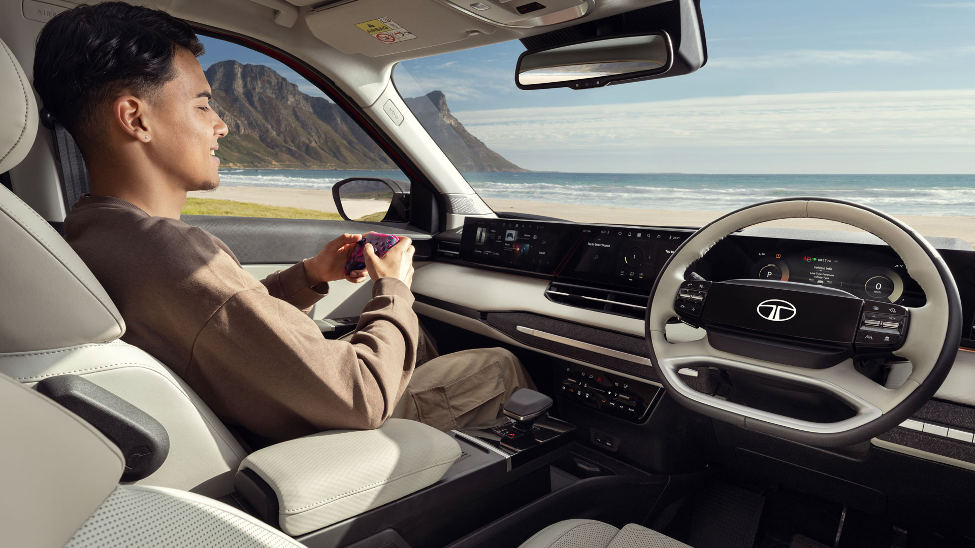 Passenger using gaming console