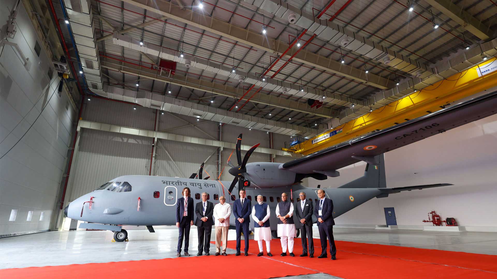 Dignitaries in front of an Airbus c295